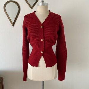 Elegant Red Button-Up Women's Cardigan